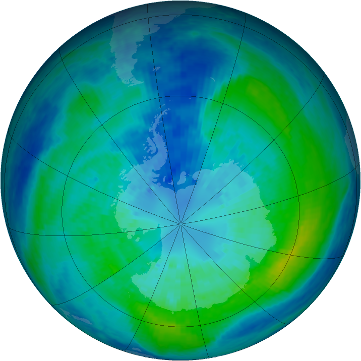 Antarctic ozone map for 31 March 2004